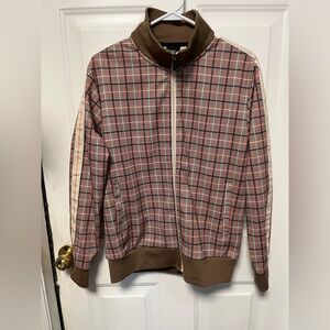 Men's Jian Wang Brown Plaid Lightweight Zip-Front Jacket NWOT